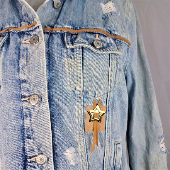 Embellished Denim Jacket Upcycled Jean Jacket Cowgirl Trucker - Picture 3 of 7